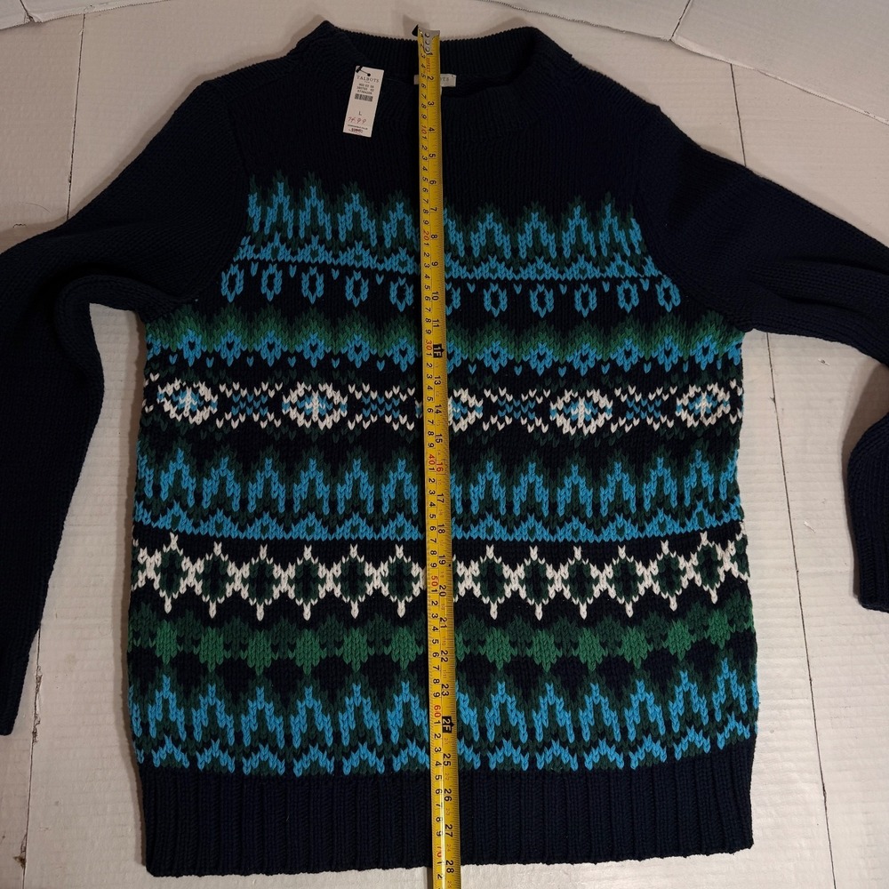 Talbots Women's L Sweater Chamonix Fair Isle preppy chunky knit navy classic NEW - Picture 6 of 16